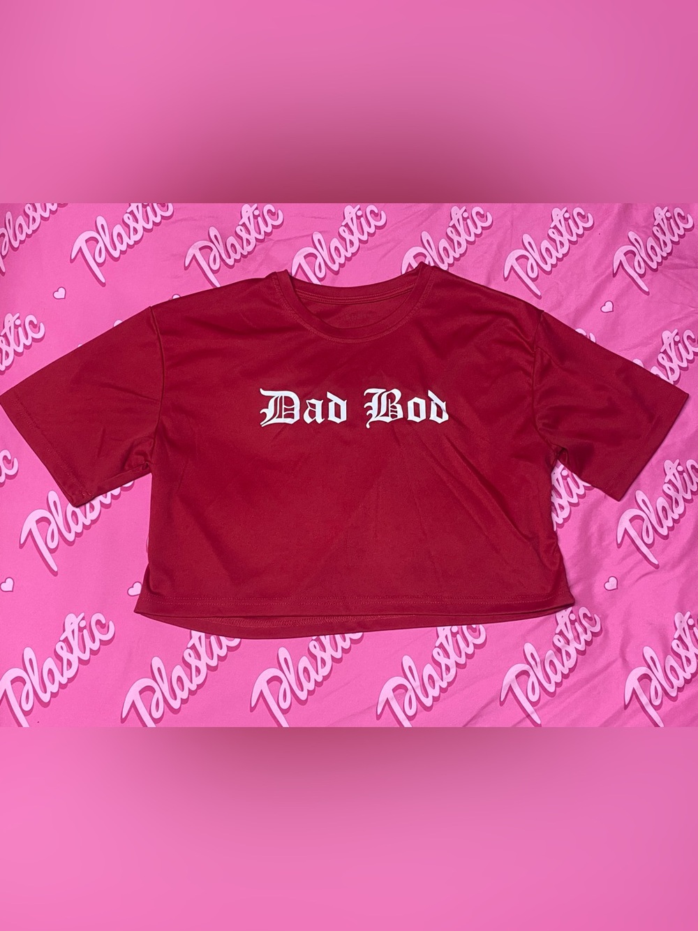 SHEIN Red Funny Graphic Tee Dad Bod Crop Top Tshirt Shirt Viral Old English